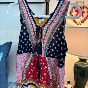 Anthropologie Patrons of Peace Multicolor tank! Patchwork Boho Top Size L